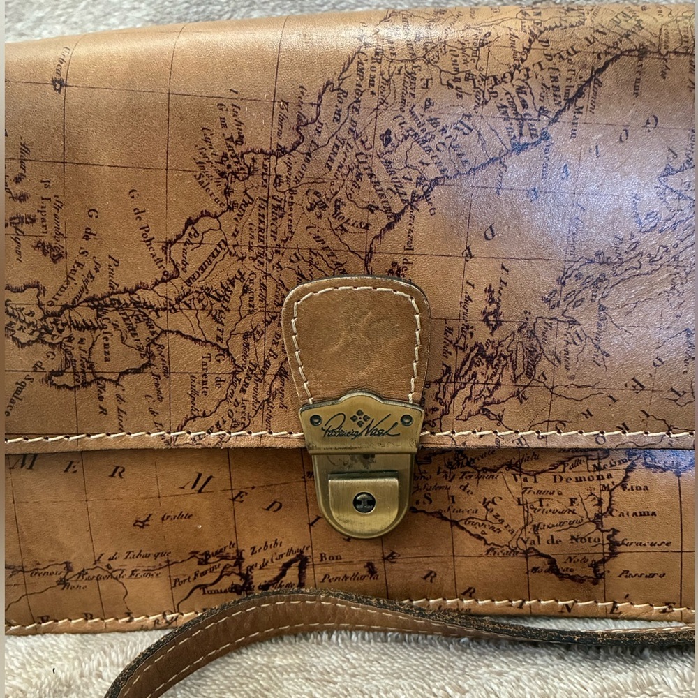Patricia Nash Laurentina Signature Map Leather Crossbody Purse Brown